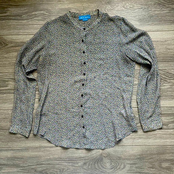 M.i.h. Jeans 100% Silk Long Sleeve Purple Yellow Floral Button Down Shirt Size M - Picture 1 of 7